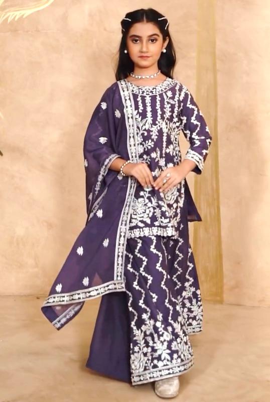 DESIGNER WEAR TOP WITH SHARARA OC 216 Georgette Purple Kids clothing distributor in Pune